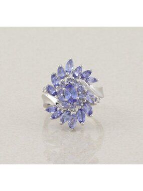 Sterling Silver Natural Tanzanite Cluster Ring Size 6 1/4